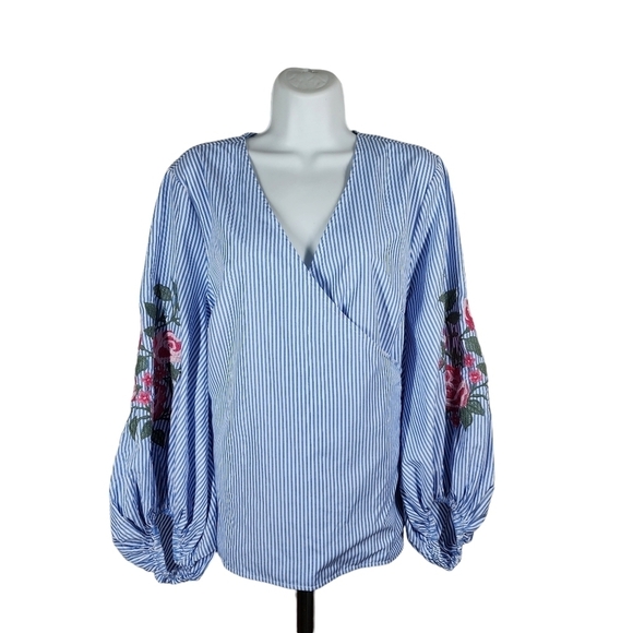 I.N.C. INTERNATIONAL CONCEPTS CROSS FRONT EMBROIDERED SLEEVE BLOUSE - Picture 1 of 10